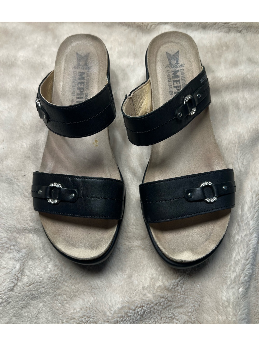 Mephisto Air Relax women's black leather sandals Size 38 or US size 8